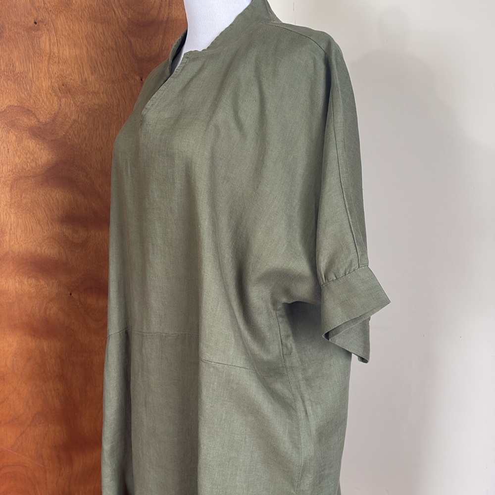 Lisa Bayne  Olive Green Linen Dress XL - Picture 2 of 5